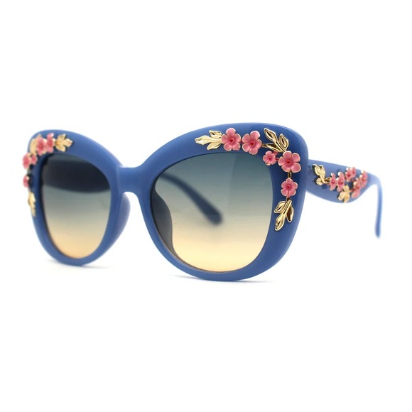 Katy Perry 3D Rose 50s Vibe Pin Up Cat Eye Blue Sunglasses - Picture 2 of 13